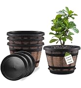Plant Pots Set of 4 Pack 12 inch,Large Whiskey Barrel Planters with Drainage Holes & Saucer.Plast...
