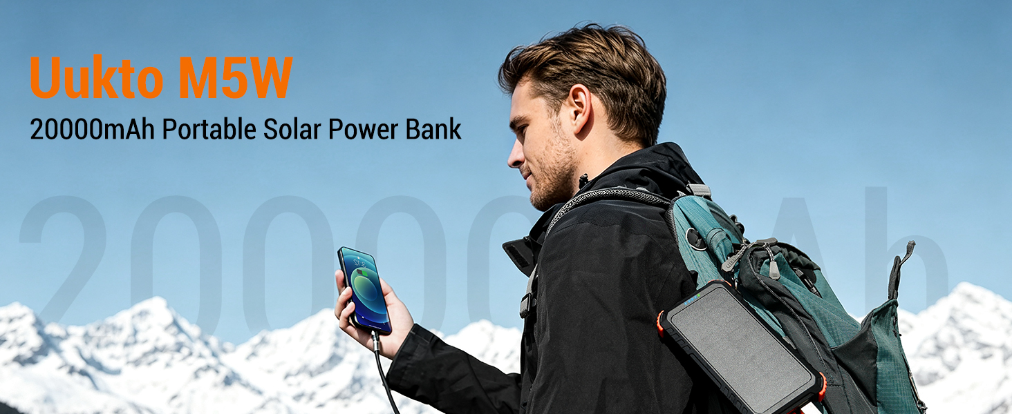 Uukto M5W 20000mAh Portable Solar Power Bank