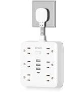 MCSCN Outlet Extender, 10-in-1 Wall Mount Power Strip 6AC 4USB,White | 1" Ultra-Short Cord, 10-in...