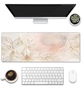 Desk Mat,Minimalist Flowers and Leaves Large Gaming Mouse Pad for Desk XL,Golden Line Floral Desk...