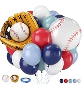 Baseball Balloons, 12 Inch Navy Blue Red White Light Dusty Blue Balloons with Baseball Gloves Bal...