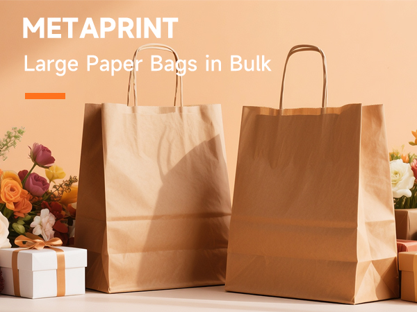 Brown Paper Gift Bags with Handles in Bulk, 100pcs Kraft Paper Bags 10x5x13 inch