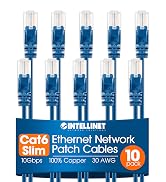 Intellinet Slim Cat6 Ethernet Network Patch Cable – 10-Pack - 10Gbps & 250MHz, Snagless Boot, 30A...