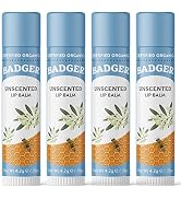Badger - Classic Lip Balm, Unscented, Made with Organic Olive Oil, Beeswax & Rosemary, Certified ...