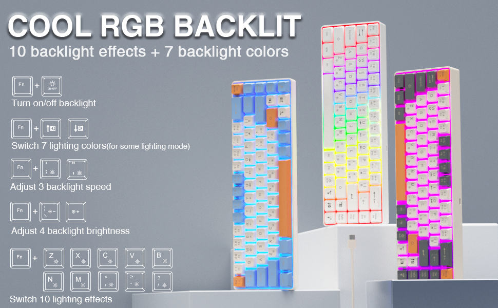 rgb backlit keyboard led light up gaming keyboard cute keyboard 60% percent keyboard small keyboard