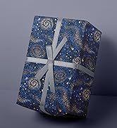 RiukRaiu Galaxy Wrapping Paper for Kids - Blue Gold Night Sky Nebula Star Gift Wrap for Birthday,...
