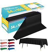 Niuara Black Plastic Table Cover Roll - 54IN x 100FT, Table Cloth for Rectangle Table with Slide ...