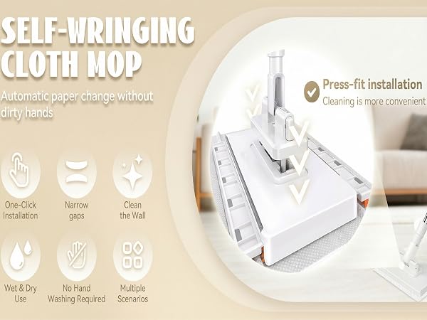 Snap Grip Mini Mop, Zero Touch Cloth Changing Mop with Automatic Push Pull Handle