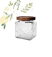 Vintage Glass Jar with Wood Lid - 16 OZ Small Airtight Canister for Kitchen Pantry and Bathroom, ...