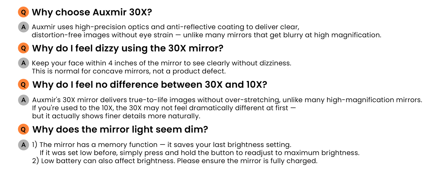 FAQ for Auxmirmirror: anti-reflective coating, clear view within 4 inches, distortion-free image