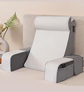 Vekkia 21" Reading Pillow for Sitting in Bed – 60° Ergonomic Wedge Back Pillow, XL Side Pockets, ...