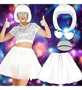 PLULON White Bob Wig with Tutus Heart Sunglasses Women Tutu Costume Accessories Set, 80s Tulle Sk...