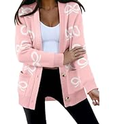 Astylish Womens Open Front Long Sleeve Cardigan Sweaters Bow Pattern Outwear Coat with Pockets