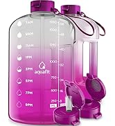 AQUAFIT Half Gallon Water Bottle With Times To Drink - 64 oz Water Bottle With Straw - Water Jug ...