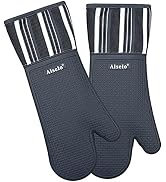 Alselo Silicone Oven Mitts Heat Resistant 550 Degree Extra Long Kitchen Gloves Pot Holders with W...