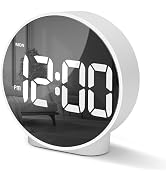 Lafocuse LED White Digital Alarm Clock Battery Operated, Modern Round Digital Clock with 2 Alarms...
