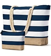 Becokan Beach Bag Initial Beach Tote with Makeup Bag for Travel Work Storage Personalized Birthda...