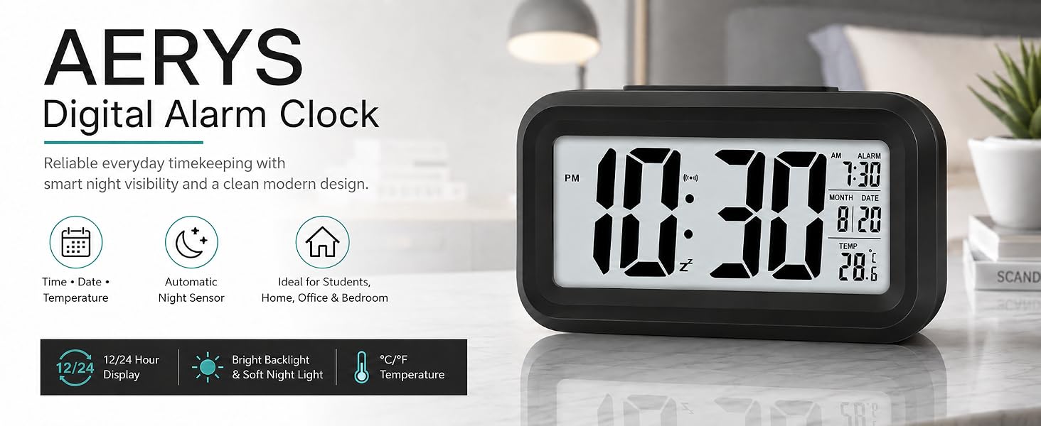 digital alarm clock, digital table clock, LED alarm clock, LCD alarm clock, alarm clock, SPN-RECPP