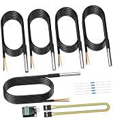 DROK 5 Pack Waterproof DS18B20 Temperature Sensor Probes with a Probe Adapter Board, 3 pin Female...