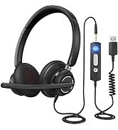 JabNecter Wired Headphones with Microphone for PC, On-Ear Computer Laptop USB Headset with Noise ...