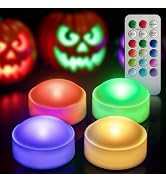 Yakpo 4 Pack Multicolor Halloween LED Pumpkin Lights with Remote & Timer | Battery operated color...