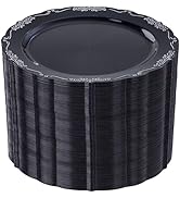 DaYammi 60PCS Black and Silver Plastic Plates, Heavy Duty Black and Silver Disposable Plates Prem...