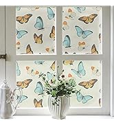VELIMAX Butterflies Window Film, Window Privacy Film, Stained Glass Film Non Adhesive Anti-UV Hea...