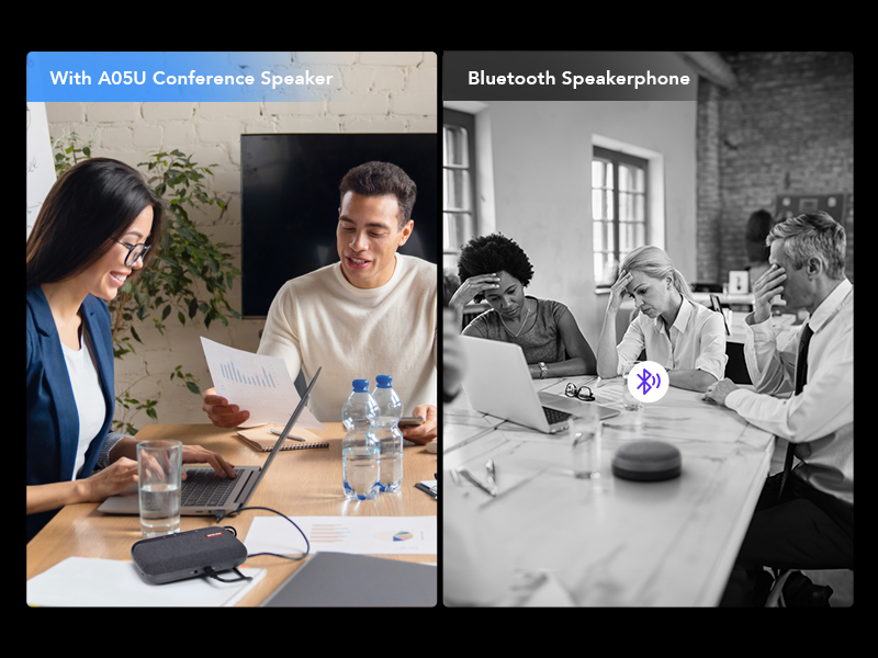 A05U USB Conference Speaker and Microphone, Wired Speakerphone, 360° Noise Cancelling Voice Pickup