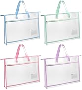 4 Pcs A3 Portable Project Bags for Quilting, Clear Mesh Sewing Project Bag with Zipper Handle Cle...