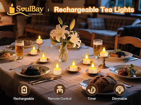 Flameless Rechargeable LED Tea Lights Candle with remote
