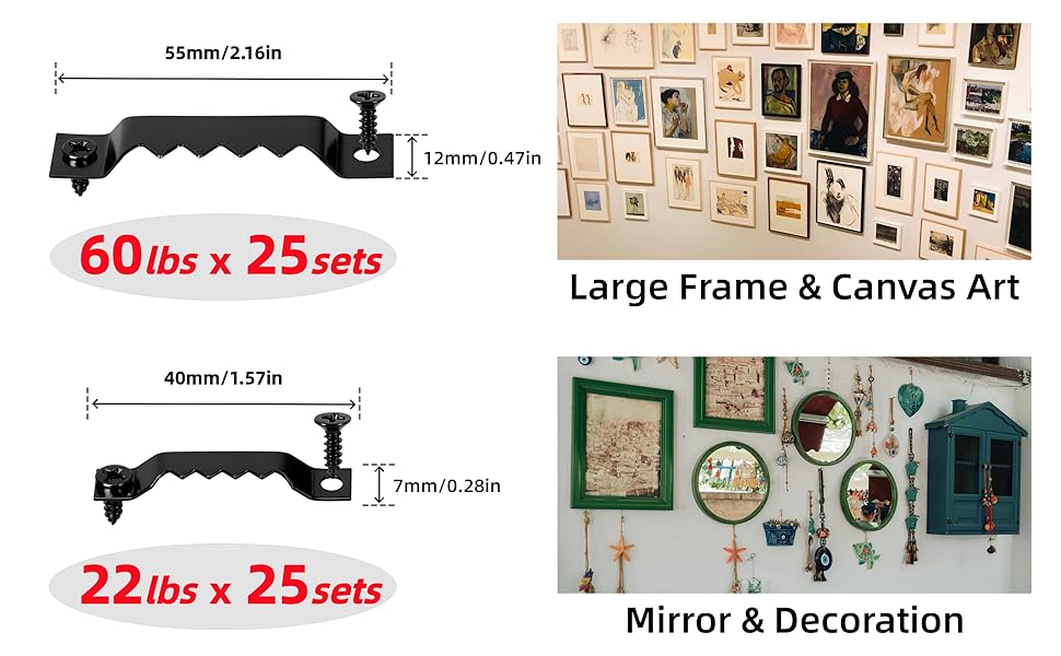 Large and Small Dual Size Sawtooth Picture Hangers Heavy Duty Wall Hanging Kit