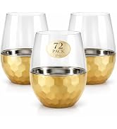 Lillian Clear Stemless Wine Tumbler with Polished Gold Base, 15 oz – Unbreakable Disposable Plast...