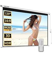 WASJOYE Motorised Projector Screen 120" - 16:9 Electric Projector Screen Wall/Ceiling Mount with ...