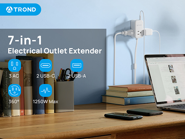 TROND Electrical Outlet Extender Stick 360° Rotating Plug