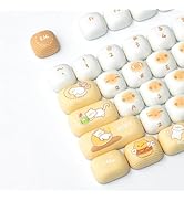 Hunfuthr PBT Keycaps, Cute Bread Cat MOG Profile Keycaps, 137 Keys White Round Keycaps Set, Anima...