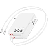 65W Retractable Wall Charger,5 in 1 Retractable Phone Charger Wall Plug with 3 USB Ports, 3.9FT P...