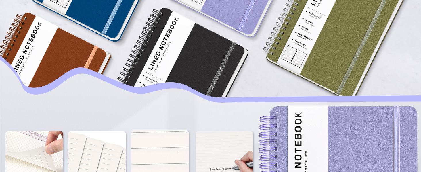 Journaling Notebooks for Work, School, Women, Men, College Ruled Spiral Notebook