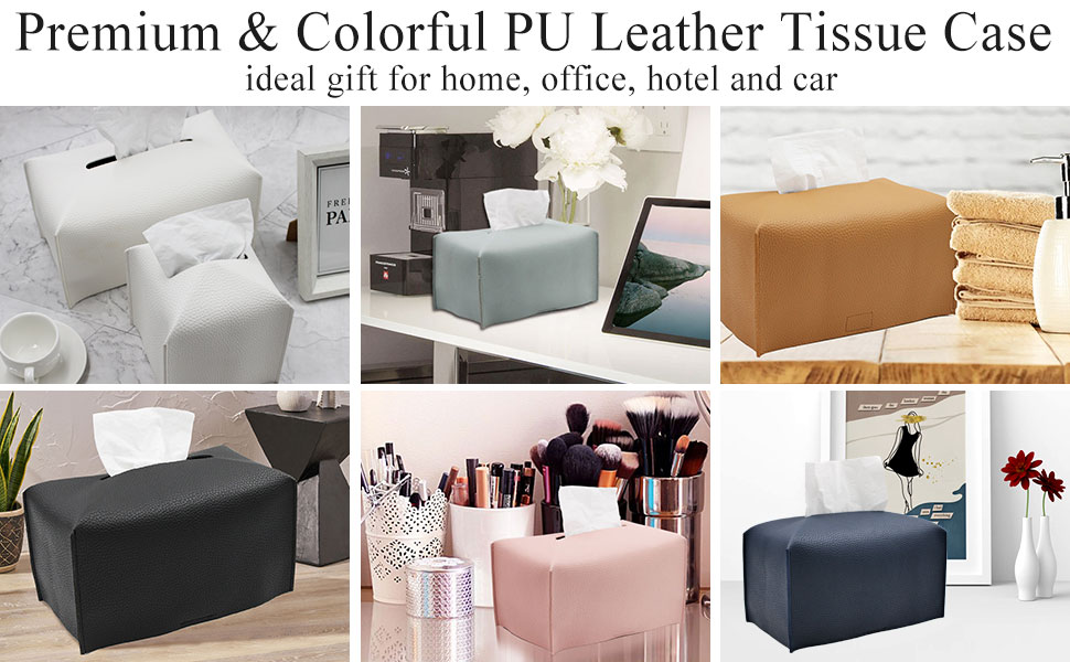 Premium and Colorful PU Leather tissue box cover, ideal gift for home, office, hotel and car
