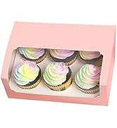 Pink Cupcake Boxes Packaging 9.4x6.4x3.5inch 30-set Auto-Popup 6 Cupcake Box with Clear Window Ba...