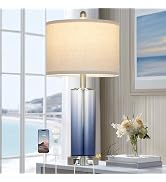 26 Inch Coastal Glass Table Lamp Single, 3-Way Dimmable Touch Control Bedroom Lamp with USB C+A P...