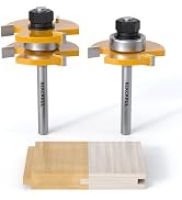 REKCKRUL 2 PCS Tongue and Groove Router Bit Set, 1/4 Inch Shank, 3 Teeth Adjustable T-Shape Wood ...
