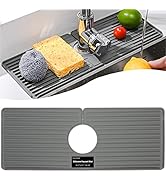 Sink Splash Guard, Food Grade Silicone Faucet Handle Drip Catcher Tray, Lateral Progressive Silic...