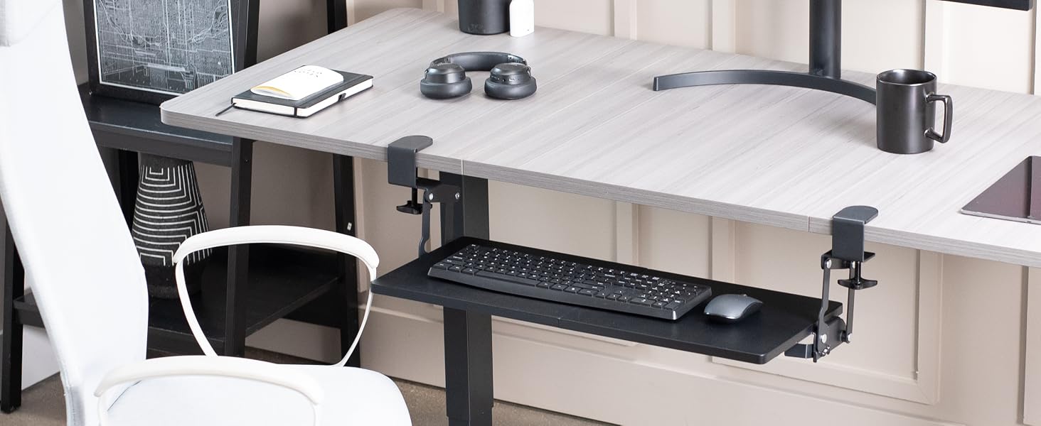 Clamp-on Keyboard Tray with Swinging Height Adjustment