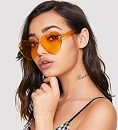 ADEWU Heart Shaped Rimless sunglasses Women, Cute Transparent Candy Color Heart Glasses Festival ...