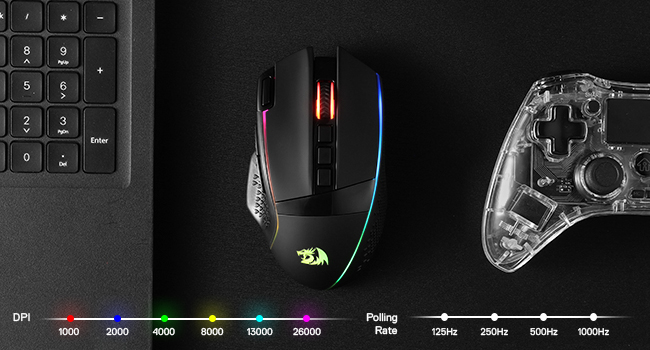 Redragon M991 wireless mouse with six DPI levels for gaming enables quick sensitivity changes