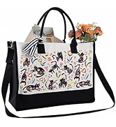 PRESSINART Canvas Tote Bag Floral Cat Canvas Tote with Handle and Zipper Wildflower Pet 13oz Shou...