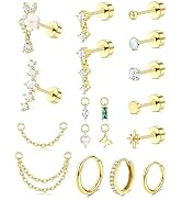 ORAZIO 16G Cartilage Earrings for Women - 14K Gold Plated Flat Back Earrings Hypoallergenic Surgi...