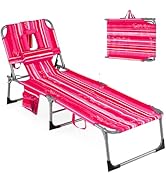 Goplus Tanning Chair, Folding Adjustable Patio Lounge Chair with Face Hole, Removable Pillow, 330...