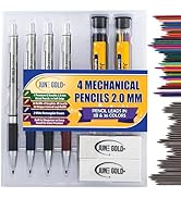 June Gold 4 Premium 2.0 mm 2B Mechanical Pencils, 36 Uniquely Colored Lead Refills, 36 2B Lead Re...