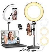 MACTREM 10“ Desk Ring Light with Stand, Desktop LED Circle Halo Light with Phone Holder for Compu...